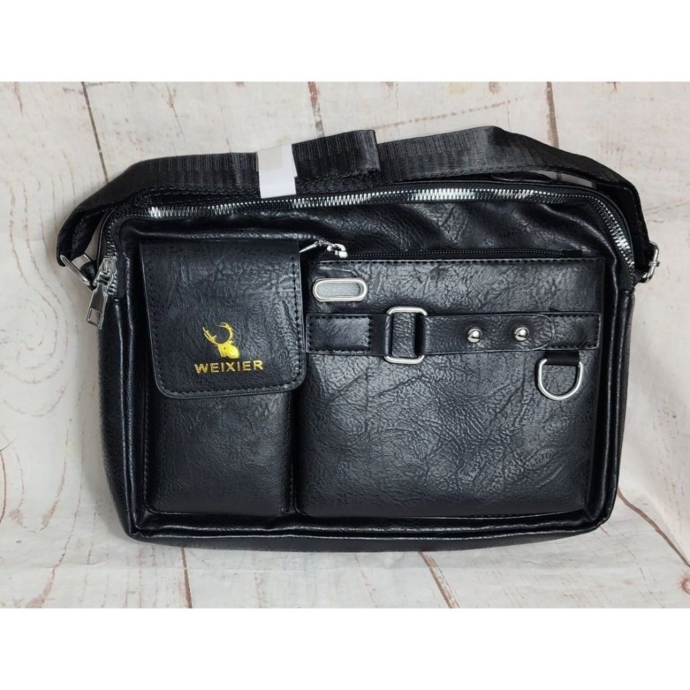 Men PU Crossbody Business Portable Casual Black Shoulder Bag Men Gift